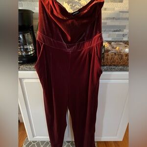 Express maroon velvet jumpsuit sleeveless